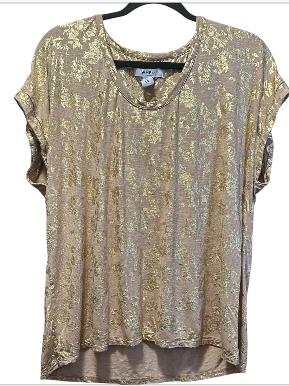 White House Black Market Gold Metallic Floral Short Sleeve Tee